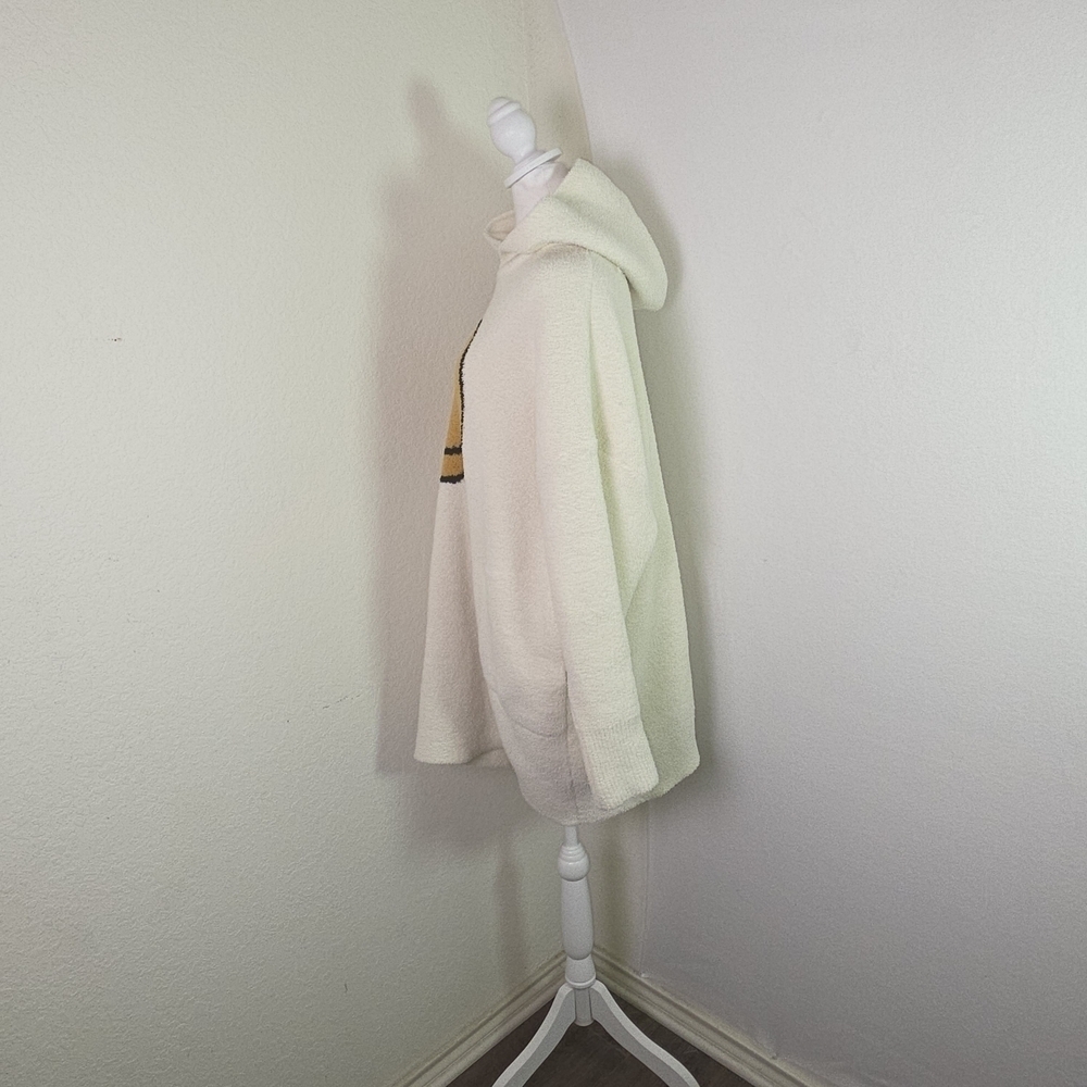 Comfyluxe Oversized Hooded Sherpa Pullover Cream Smiley Face Cozy Fleece Hoodie View 4
